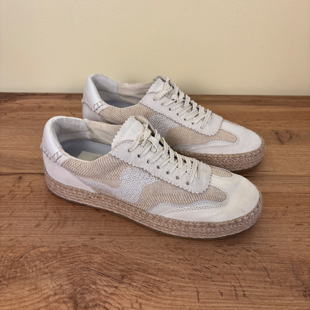 DOLCE VITA Notice Beaded Espadrille Sneakers Natural Burlap Tan Women Size 9